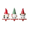 Glitzhome 7.5" Resin Gnomes Christmas Stocking Holder - Set Of 3 In Red