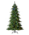 Glitzhome 7.5ft Pre Lit Green Slim Fir Christmas Tree With 400 Light Emitting Diode Lights, 9 Functional Warm In Multi