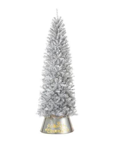 Glitzhome 7.5ft Silver Pencil Tinsel Christmas Tree In White