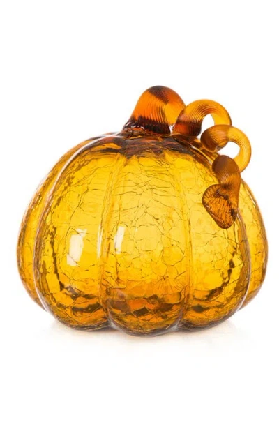 Glitzhome 7.75"d Amber Crackle Glass Pumpkin In Orange