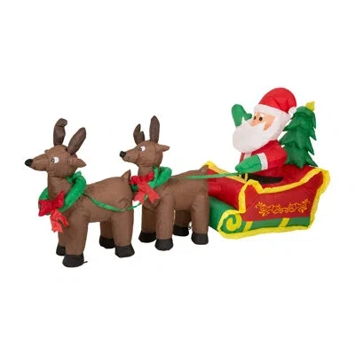 Glitzhome 7ft Christmas Lighted Inflatable Santa Sleigh Decor In Red,brown,green