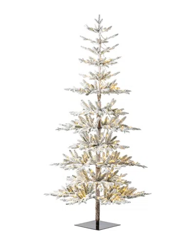 Glitzhome 7ft Deluxe Pre-lit Flocked Slim Fir Christmas Tree In Neutral