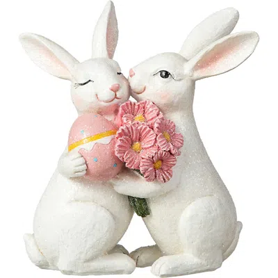 Glitzhome 7"h Easter Loving Bunny Resin Table Decor In White