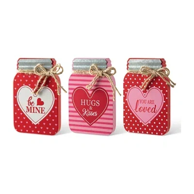 Glitzhome 7"h Set Of 3 Valentine's Tabletop Decor In Red