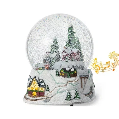 Glitzhome 8" Snowflakes Village Christmas Snow Globe In Brown