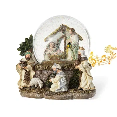 Glitzhome 8.25" Snowflakes Nativity Christmas Snow Globe In Brown