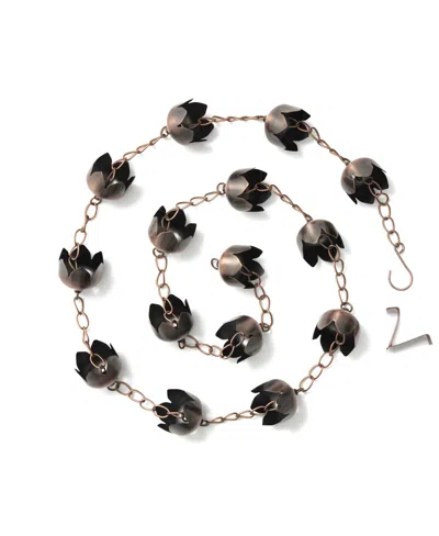 Glitzhome 8.5' Faux Copper Lotus Shaped Rain Chain With V-shaped Gutter Clip In Black