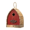 Glitzhome 8.5" Washed Red Distressed Outdoor Wooden Bird House In Red