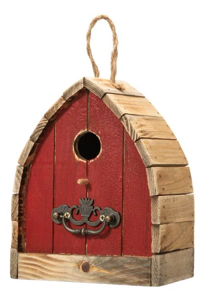 Glitzhome 8.5"h Washed Red Distressed Solid Wood Birdhouse