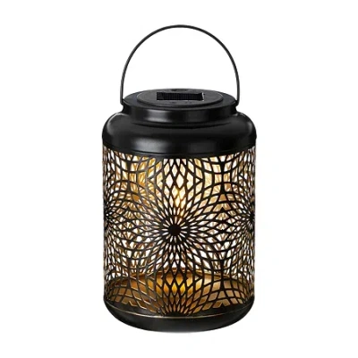 Glitzhome 8.75" Cutout Solar Powered Lantern In Black