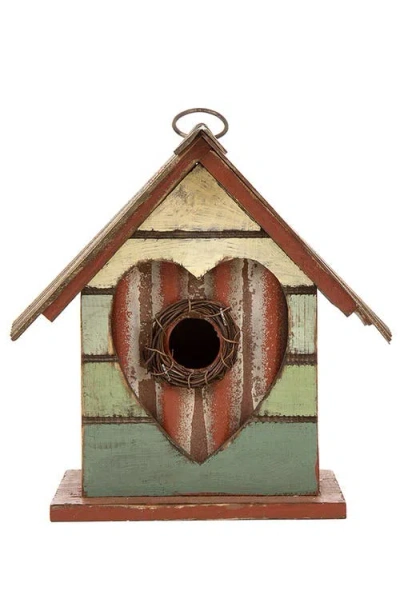Glitzhome 8.75"h Distressed Solid Wood Birdhouse With Heart In Brown
