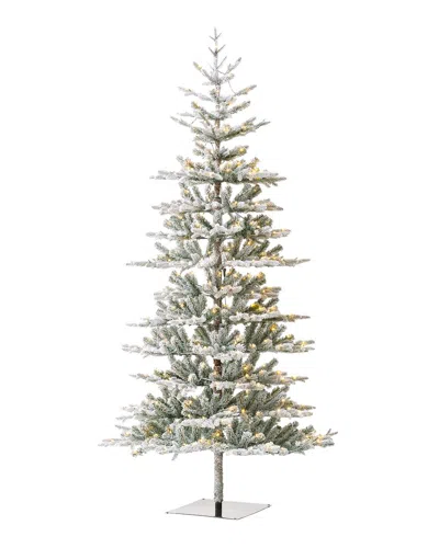 Glitzhome 8ft Deluxe Prelit Flocked Slim Fir Christmas Tree In Green