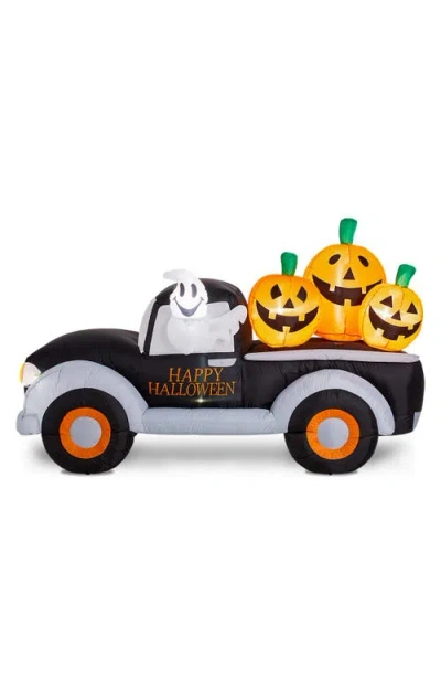 Glitzhome 8ft Lighted Inflatable Truck With Jack-o-lantern Pumpkins Decor In Black