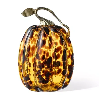 Glitzhome 8"h Amber Dots Glass Pumpkin Thanksgiving Tabletop Decor In Multi