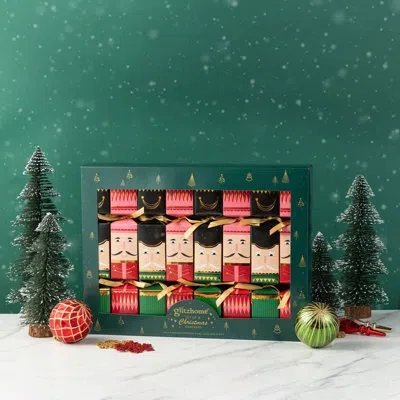 Glitzhome 8pk Giant Nutcracker Christmas Crackers – 2” Diameter X 12” Height – With Hidden Gifts Inside In White;green;red