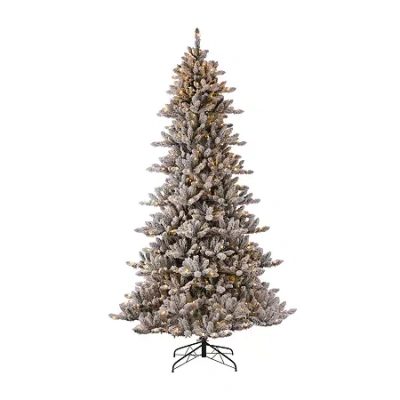 Glitzhome 9 Foot Pre-lit Flocked Fir Christmas Tree In Green