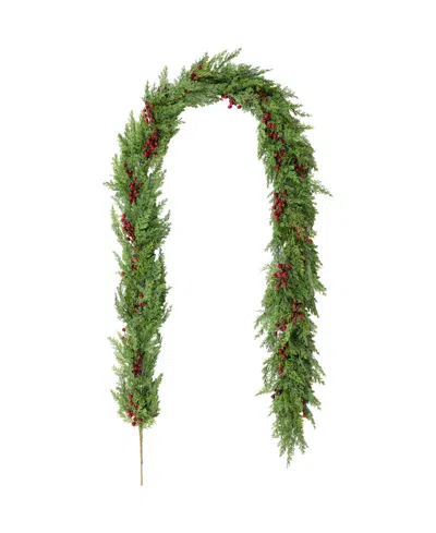 Glitzhome 9 Ft Polyethylene Christmas Dripping Cedar Garland With Berries In Multi