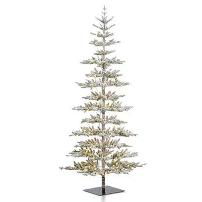 Glitzhome 9ft Pre Lit Flocked Slim Fir Christmas Tree In White