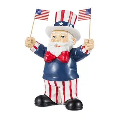 Glitzhome Patriotic Americana Polyresin Santa Holding Flags Table Decor In Multi