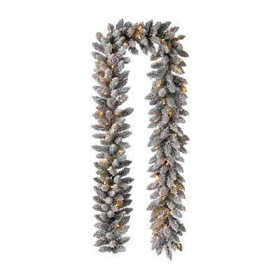 Glitzhome 9' Snow Flocked Pre-lit Indoor Christmas Garland In White