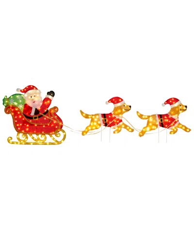 Glitzhome 90.5" Fabric Christmas 2d Dog With Santa Sleigh Lighted Outdoor Decor In Multi