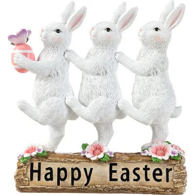 Glitzhome 9.25"h Easter Resin Triple Bunny Table Decor In White