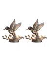 Glitzhome 9.75" H Set Of 2 Black And Gold-tone Metal Cutout Flying Hummingbird Silhouette Solar Powered Edison In Multi