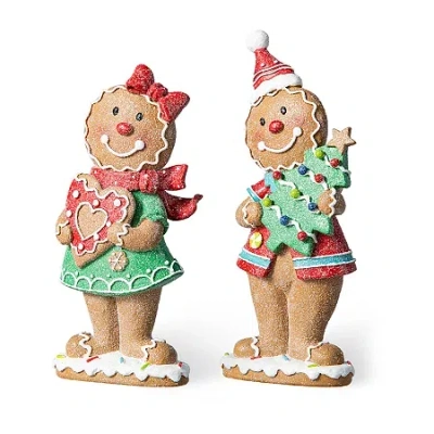 Glitzhome 9.75" Resin Gingerbread 2-pc. Christmas Tabletop Decor In Brown
