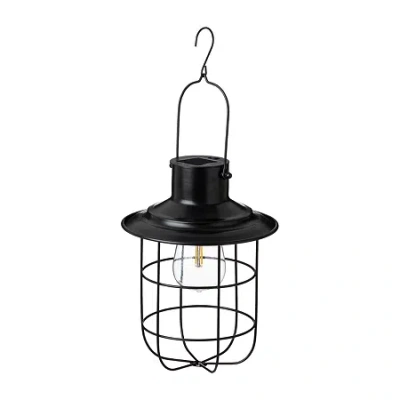Glitzhome 9.75" Wire Black Solar Powered Lantern