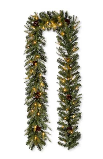 Glitzhome 9ft Lighted Christmas Garland With Pine Cone And Timer In Animal Print