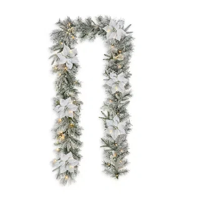 Glitzhome 9ft Pre-lit Flocked Pine Christmas Indoor Garland In Green