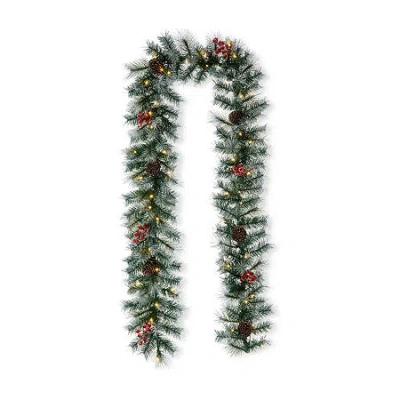 Glitzhome 9ft Pre-lit Red Berries Christmas Indoor Garland In Green