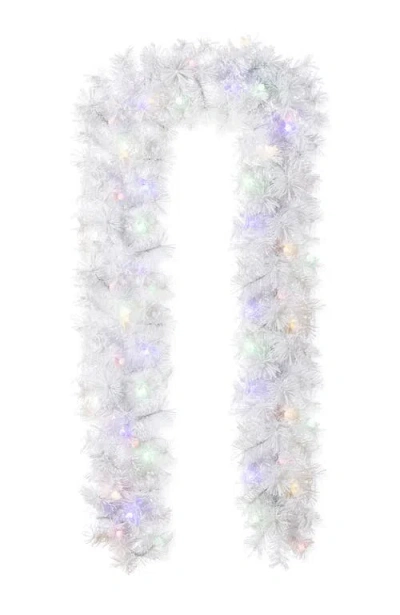 Glitzhome 9ft Pre-lit Flocked Pine Christmas Garland With Timer In White