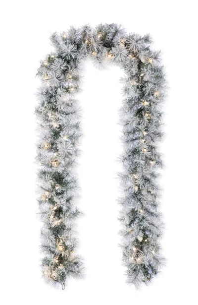 Glitzhome 9ft Pre-lit Flocked Pine Christmas Garland With Timer In White