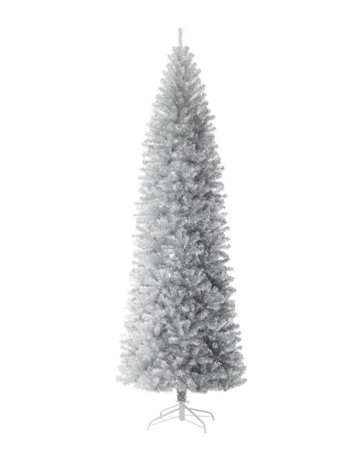 Glitzhome 9ft Silver Pencil Tinsel Christmas Tree In White