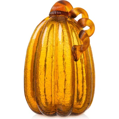 Glitzhome Amber Crackle Tall Glass Pumpkin Decor In Orange
