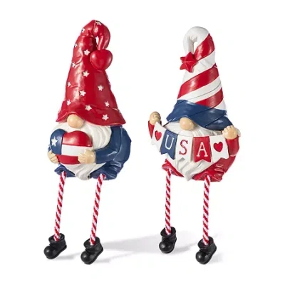 Glitzhome Set Of 2 Patriotic Americana Polyresin Gnome With Dangling Legs Table Decor In Red