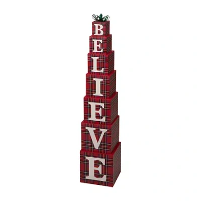Glitzhome Believe Block Christmas Yard Art In Red