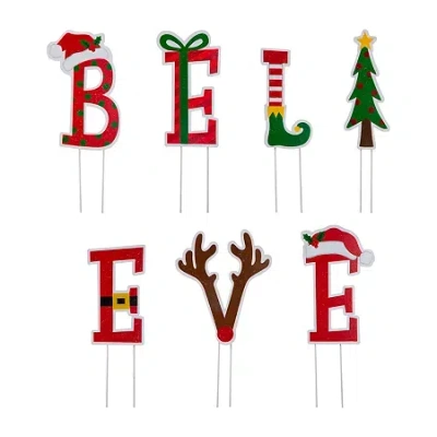 Glitzhome Believe Christmas Yard Art In Red