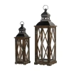 Glitzhome Black Diamond Window Frame 2-pc. Decorative Lantern In Black