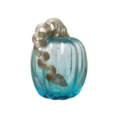 Glitzhome Blue Glass Pumpkin Thanksgiving Tabletop Decor