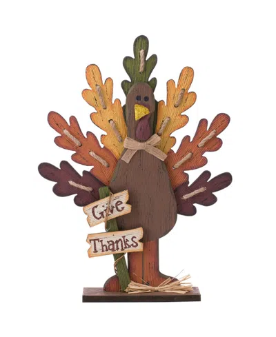 Glitzhome Burlap/wooden Turkey Table Decor In Multi
