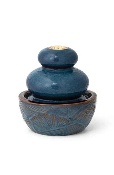 Glitzhome Ceramic Leaf Textured Tabletop Fountain With Pump And Led Light In Blue