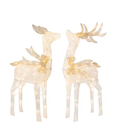 Glitzhome Christmas 3d Glittered Fabric Reindeer Decor, Set Of 2 In Gold