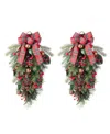 Glitzhome Christmas Bell, Pinecone And Berry Bow Teardrops, Set Of 2 In Multi