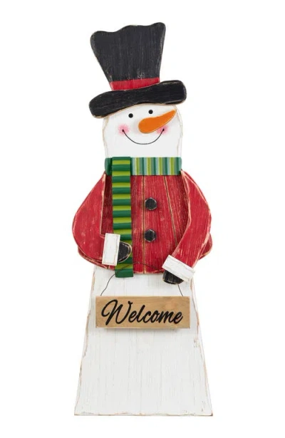 Glitzhome Christmas Chunky Wood Santa Snowman Porch Decor In Multi