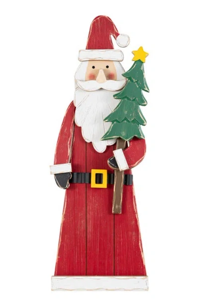 Glitzhome Christmas Chunky Wood Santa Snowman Porch Decor In Red