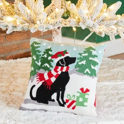 Glitzhome Christmas Dog Square Pillow Cover & Insert In Black;green;red