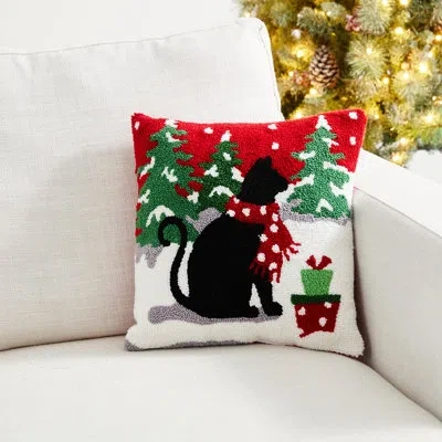 Glitzhome Christmas Dog Square Pillow Cover & Insert In White;red