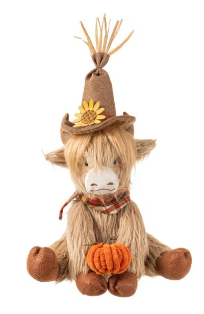 Glitzhome Christmas Fabric Highland Cow Table Decor In Orange